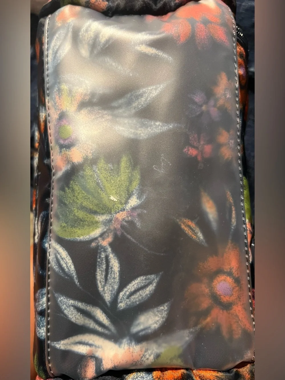 lug Quilted Floral Cosmetic Pouchs (2)in Black with Orange, Purple and Green
